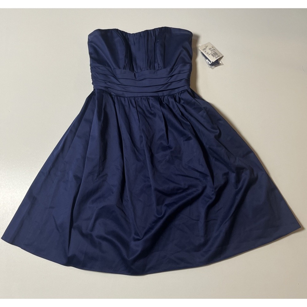 David's Bridal Strapless Ruched Bridesmaids Dress Size 6 Navy Sweetheart Neck